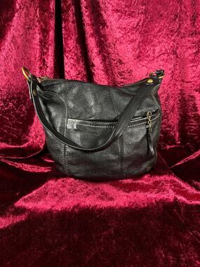 Vintage Leather Hobo Shoulder Bag - Black Pebbled Everyday Slouch Purse The Sak
